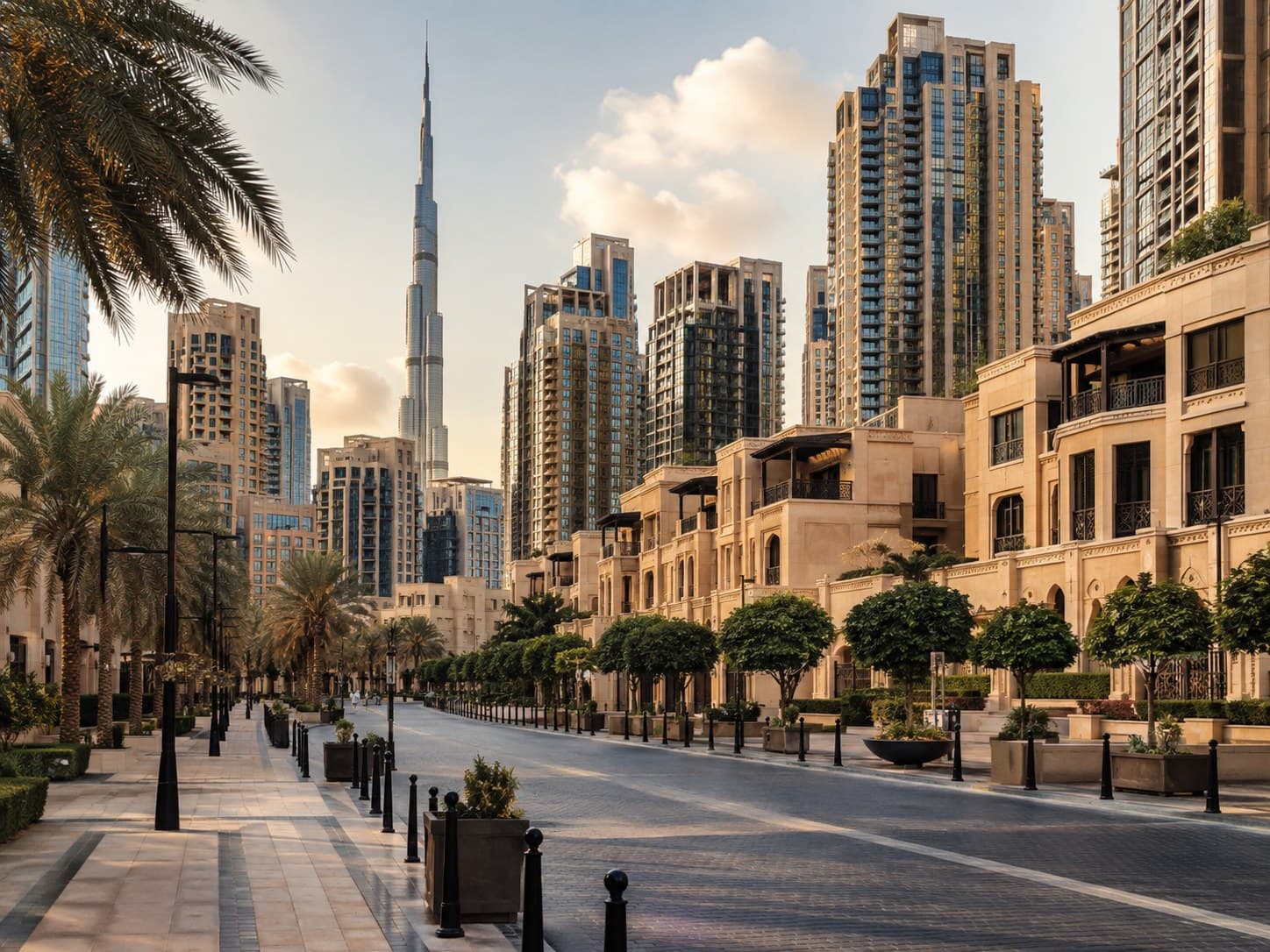 Apartment buildings and boulevards in Downtown Dubai