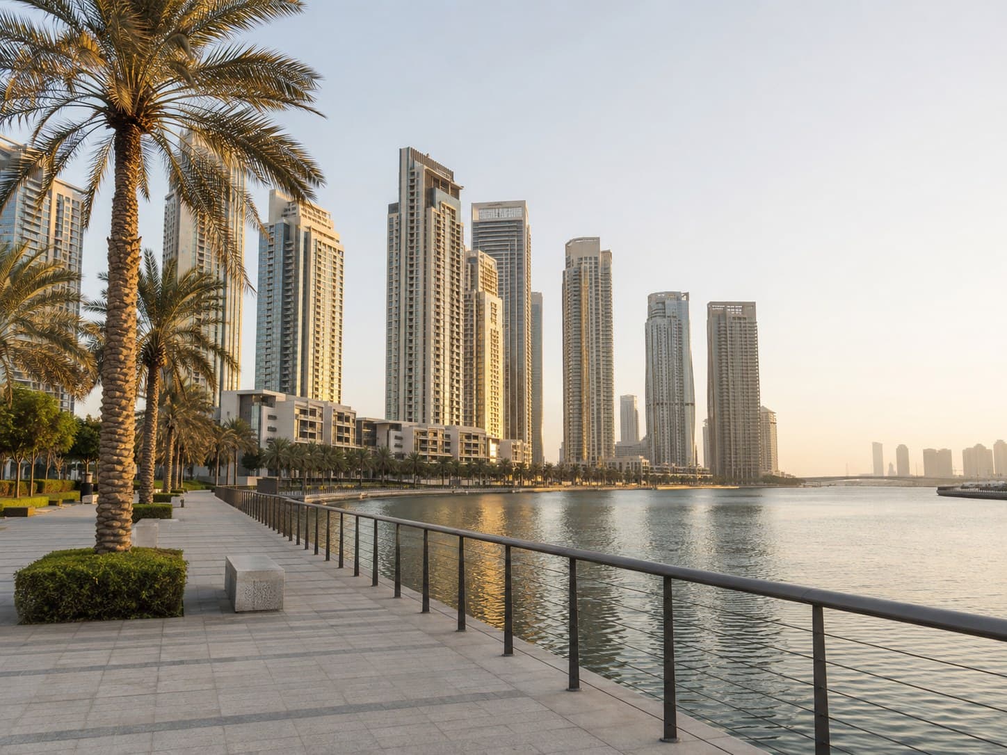 Waterfront promenade and towers at Dubai Creek Harbour